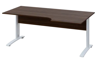 CRK 28 - 186 stůl kancelářský, rohový, pravý, kovová podnož bílá, deska 25 mm, široký 1800 mm, ořech královský